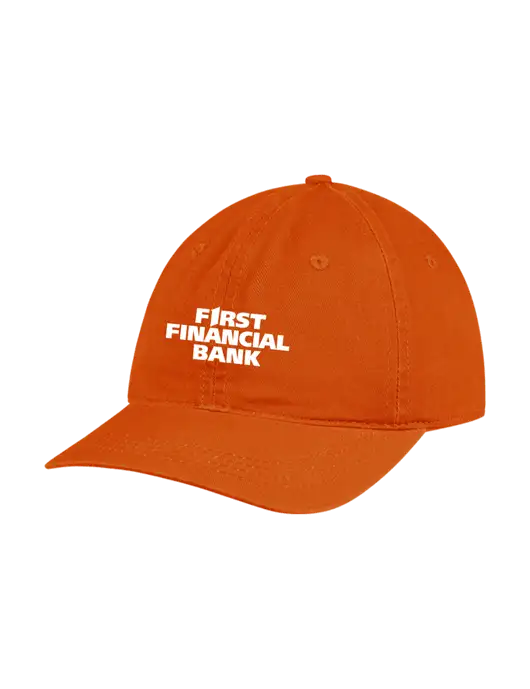 Garment Washed Unstructured Twill Orange Cap w/First Financial Bank Logo