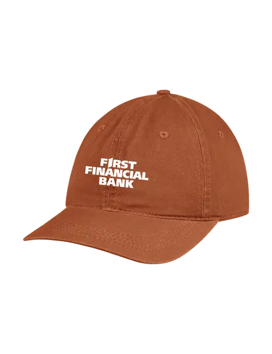Garment Washed Unstructured Twill Burnt Orange Cap w/First Financial Bank Logo