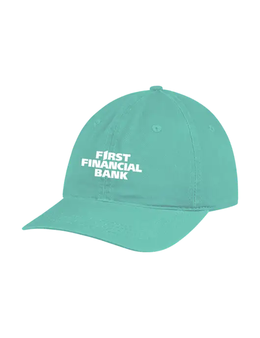 Garment Washed Unstructured Twill Very Light Teal Cap w/First Financial Bank Logo