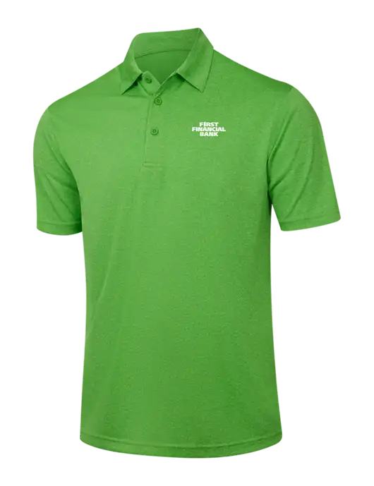 Kelly Green Heather Contender Polo w/First Financial Bank Logo