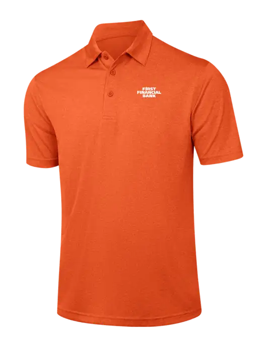 Orange Heather Contender Polo w/First Financial Bank Logo