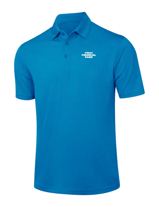 Sapphire Blue Heather Contender Polo w/First Financial Bank Logo