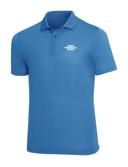 Mercer+Mettle Dark Sapphire Blue Stretch Jersey Polo w/First Financial Bank Logo