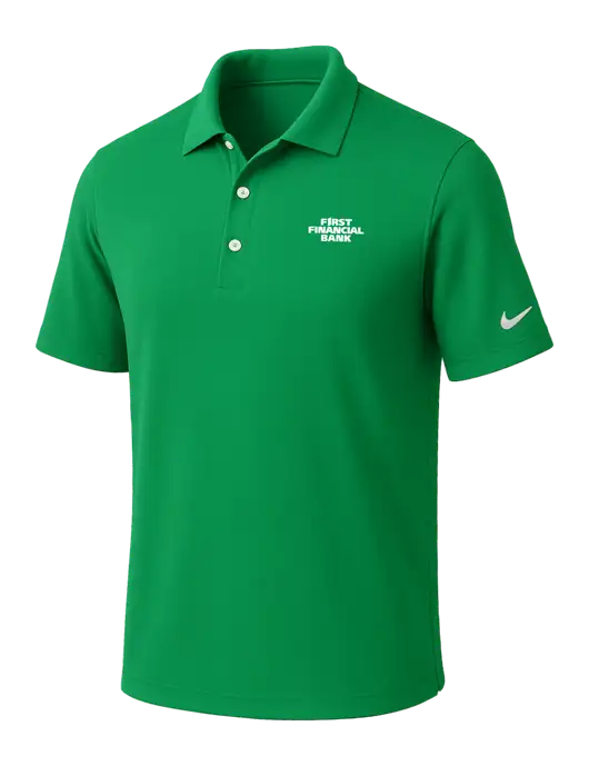 NIKE Kelly Green Dri-Fit Micro Pique Polo w/First Financial Bank Logo