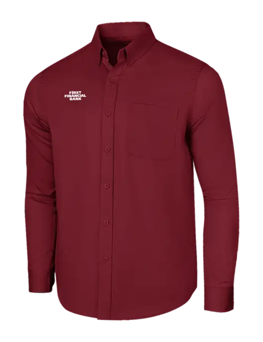 Long Sleeve Maroon Superpro React Twill Shirt w/First Financial Bank Logo