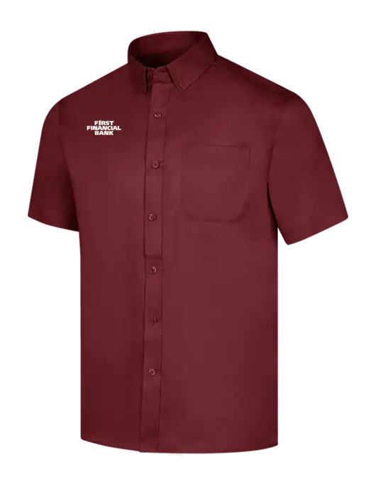 Short Sleeve Maroon Superpro React Twill Shirt w/First Financial Bank Logo