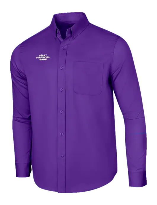 Long Sleeve Purple Superpro React Twill Shirt w/First Financial Bank Logo