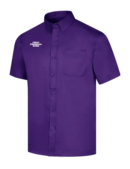 Short Sleeve Purple Superpro React Twill Shirt w/First Financial Bank Logo