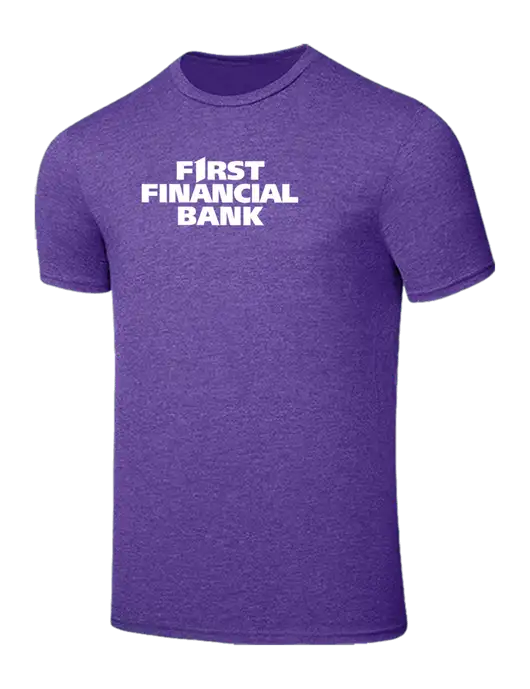 Seriously Soft Heathered Purple T-Shirt w/First Financial Bank Logo