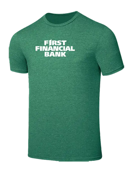 Seriously Soft Heathered Kelly Green T-Shirt w/First Financial Bank Logo