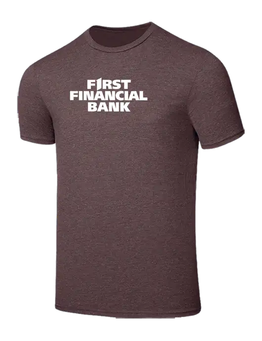 Seriously Soft Heathered Brown T-Shirt w/First Financial Bank Logo
