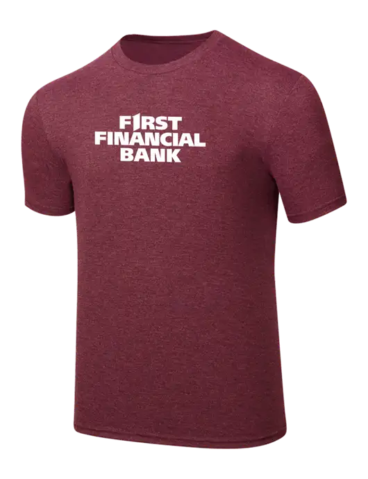Simply Soft Maroon Frost 4.5oz  Poly/Combed Ring Spun Cotton T-Shirt w/First Financial Bank Logo
