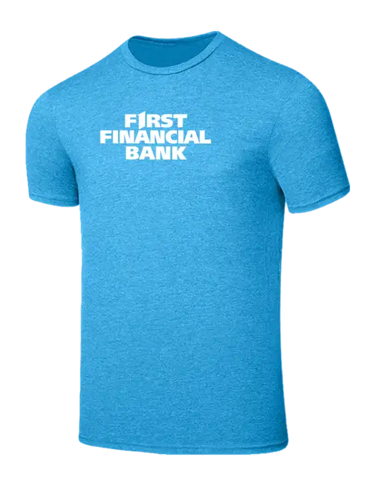 Seriously Soft Heathered Sapphire Blue T-Shirt w/First Financial Bank Logo
