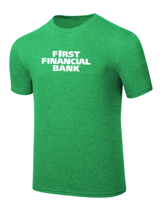 Simply Soft Kelly Green Frost 4.5oz  Poly/Combed Ring Spun Cotton T-Shirt w/First Financial Bank Logo