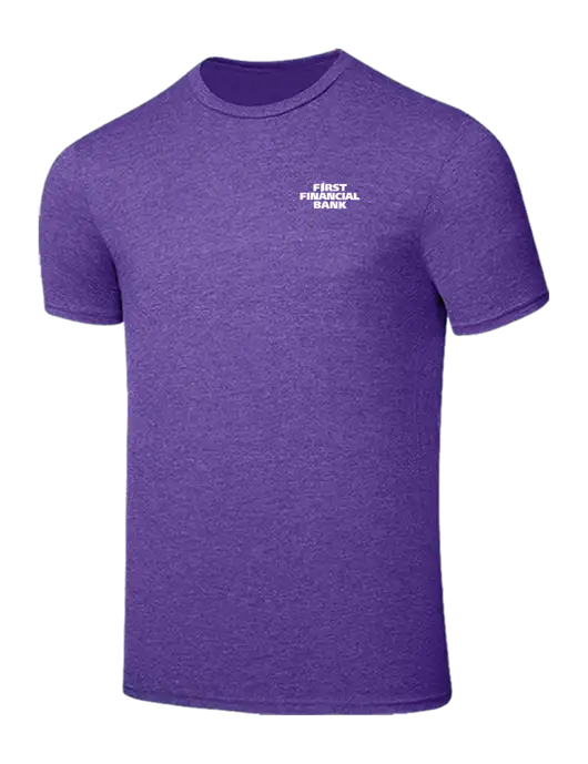 Seriously Soft Heathered Purple T-Shirt w/First Financial Bank Logo