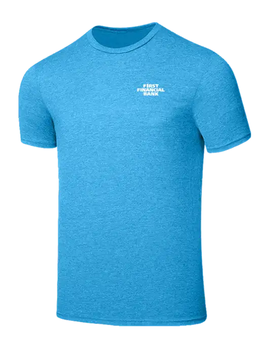 Seriously Soft Heathered Sapphire Blue T-Shirt w/First Financial Bank Logo