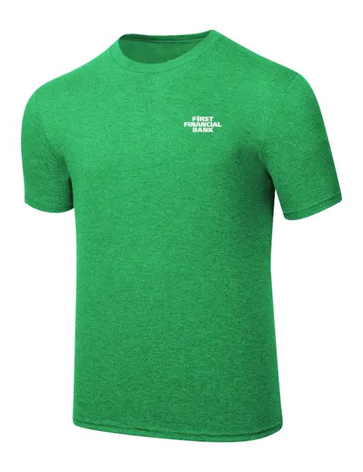 Simply Soft Kelly Green Frost 4.5oz  Poly/Combed Ring Spun Cotton T-Shirt w/First Financial Bank Logo