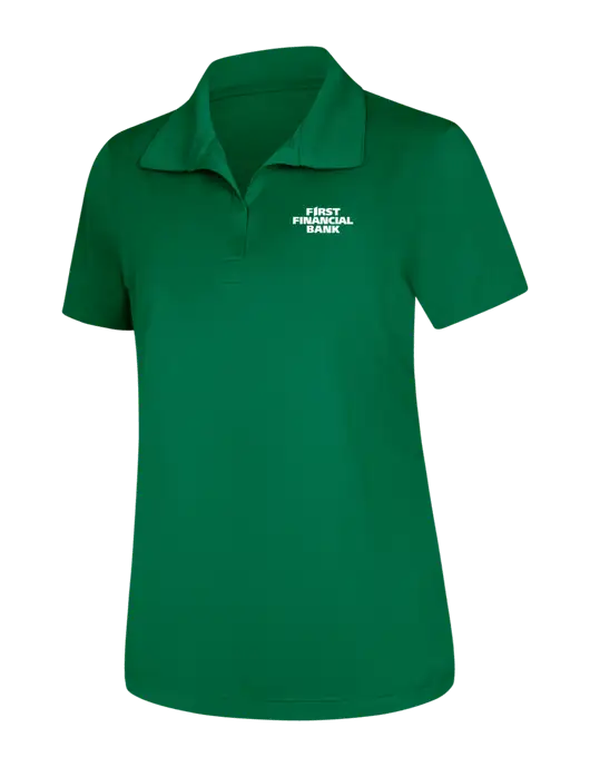 Womens Kelly Green Micropique Sport-Wick Polo w/First Financial Bank Logo