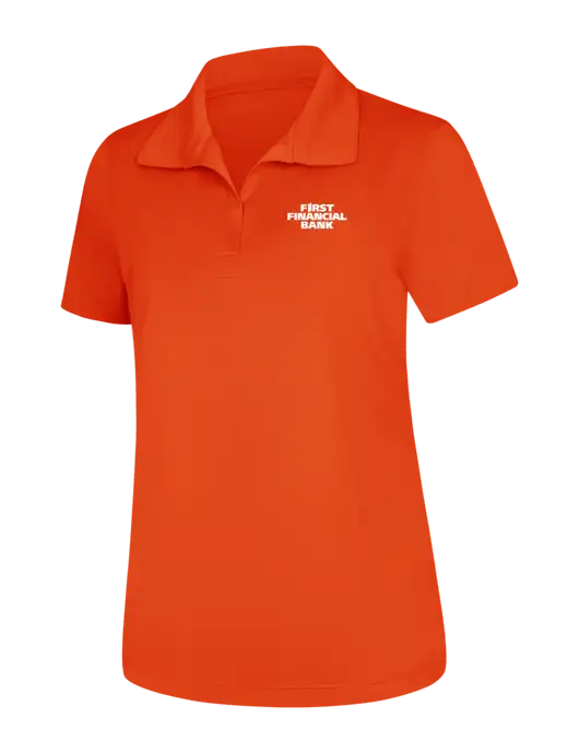 Womens Orange Micropique Sport-Wick Polo w/First Financial Bank Logo