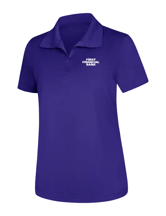 Womens Purple Micropique Sport-Wick Polo w/First Financial Bank Logo
