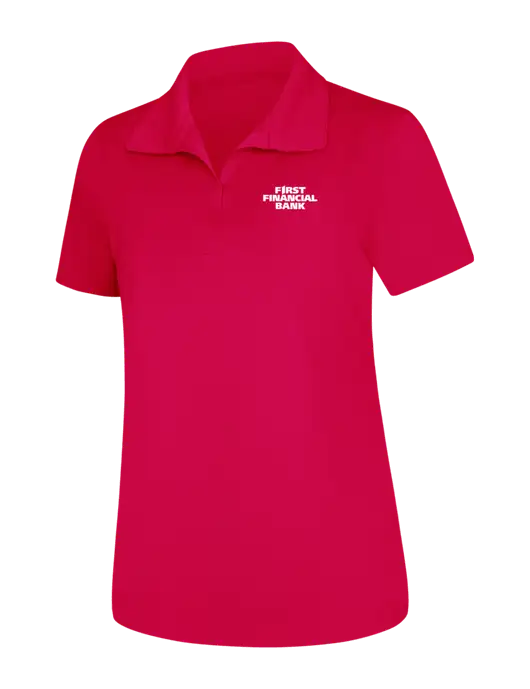 Womens Pink Raspberry Micropique Sport-Wick Polo w/First Financial Bank Logo
