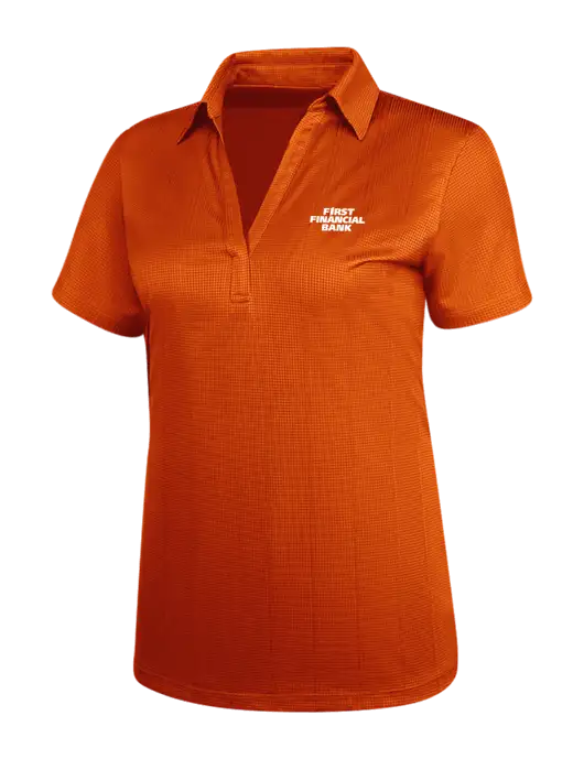 Orange Womens Performance Fine Jacquard Polo w/First Financial Bank Logo