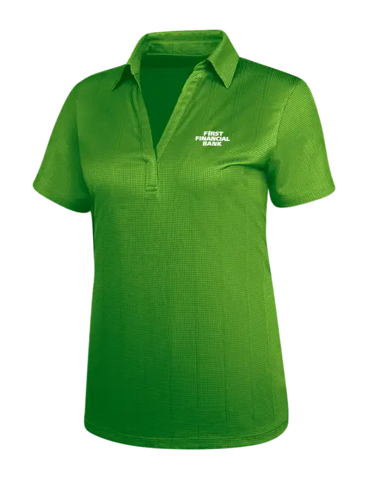 Kelly Green Womens Performance Fine Jacquard Polo w/First Financial Bank Logo