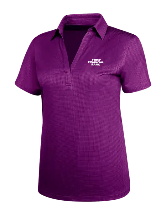 Violet Purple Womens Performance Fine Jacquard Polo w/First Financial Bank Logo