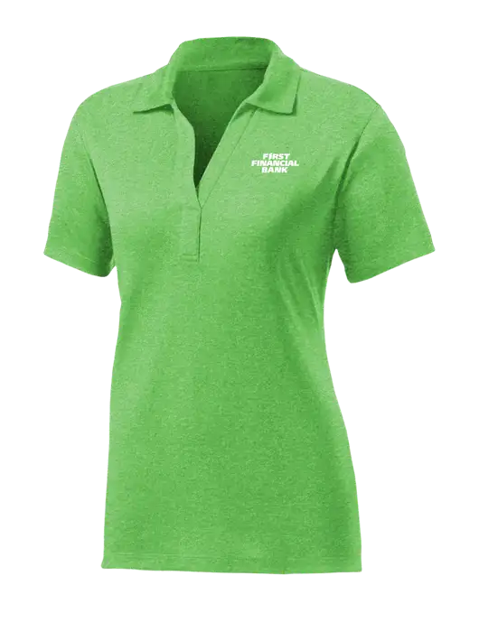 Womens Kelly Green Heather Contender Polo w/First Financial Bank Logo