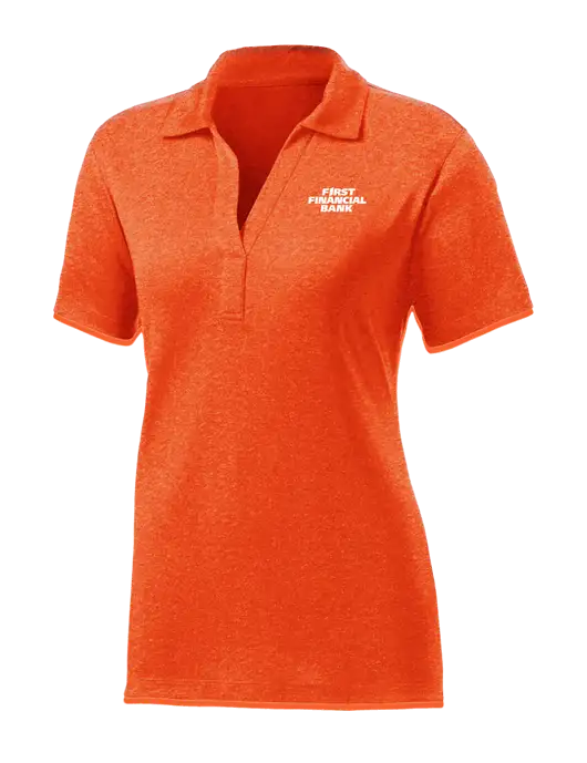 Womens Orange Heather Contender Polo w/First Financial Bank Logo
