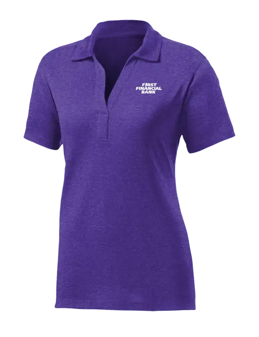 Womens Purple Heather Contender Polo w/First Financial Bank Logo