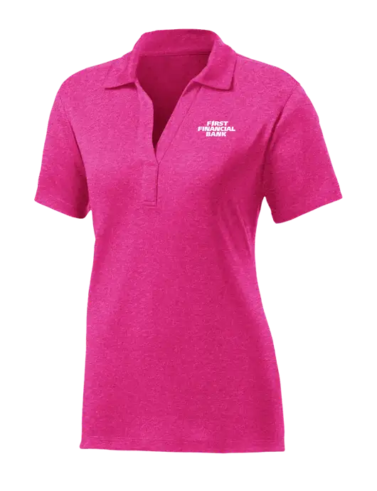 Womens Pink Raspberry Heather Contender Polo w/First Financial Bank Logo