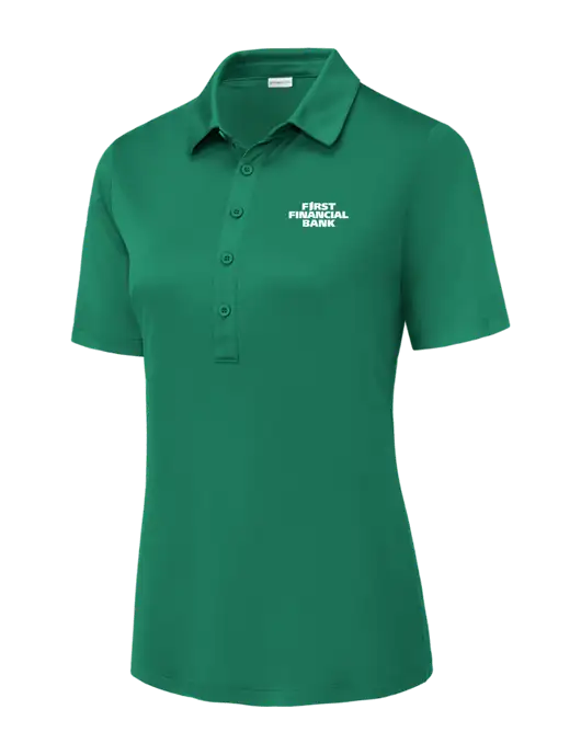Kelly Green Womens Posi-UV Pro Polo w/First Financial Bank Logo