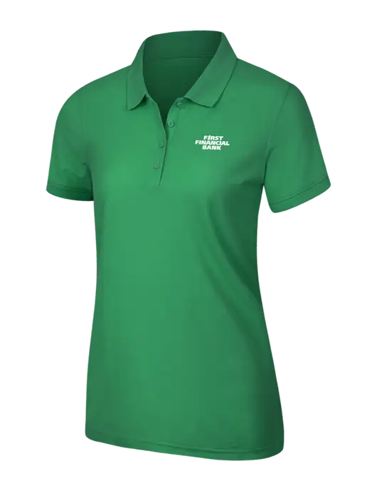 Kelly Green Womens Core Classic Pique Polo w/First Financial Bank Logo
