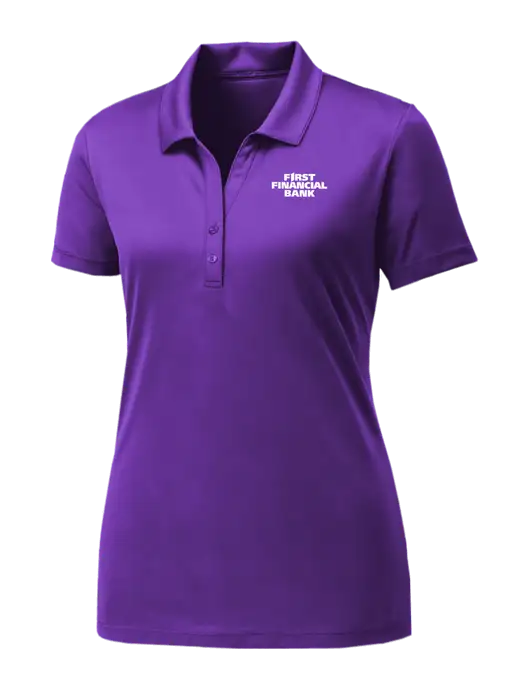 Womens Purple PosiCharge Competitor Polo w/First Financial Bank Logo
