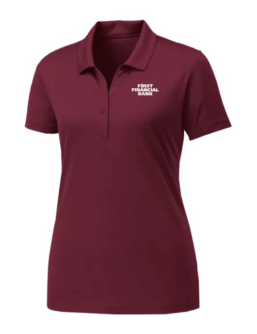 Womens Maroon PosiCharge Competitor Polo w/First Financial Bank Logo