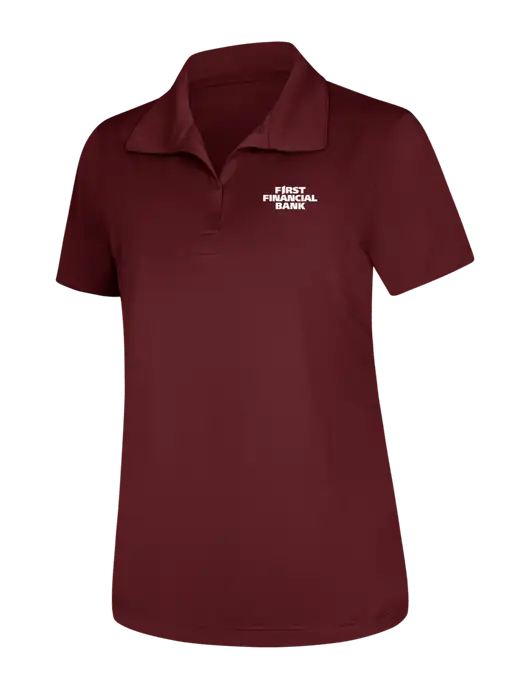 Womens Maroon Micropique Sport-Wick Polo w/First Financial Bank Logo