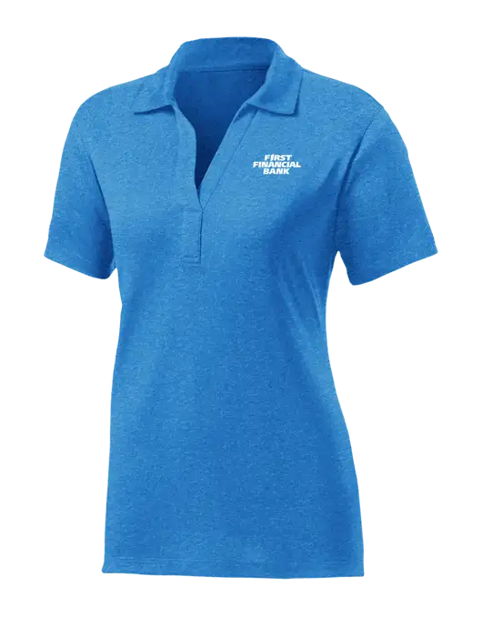 Womens Sapphire Blue Heather Contender Polo w/First Financial Bank Logo