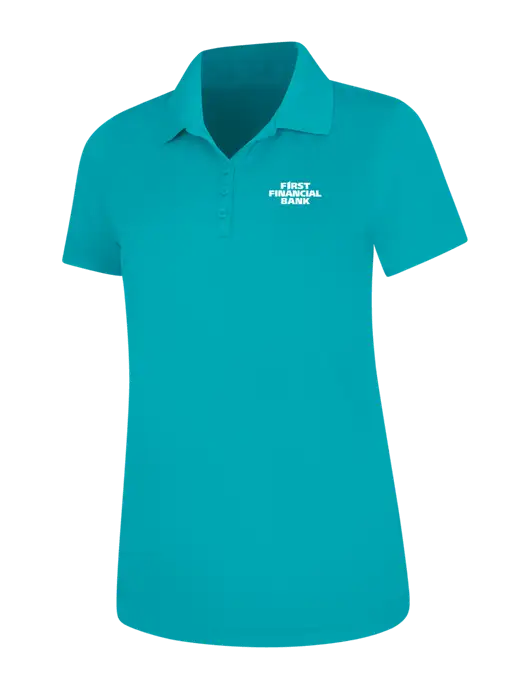 Light Teal Womens Dry Zone UV Mesh Polo w/First Financial Bank Logo
