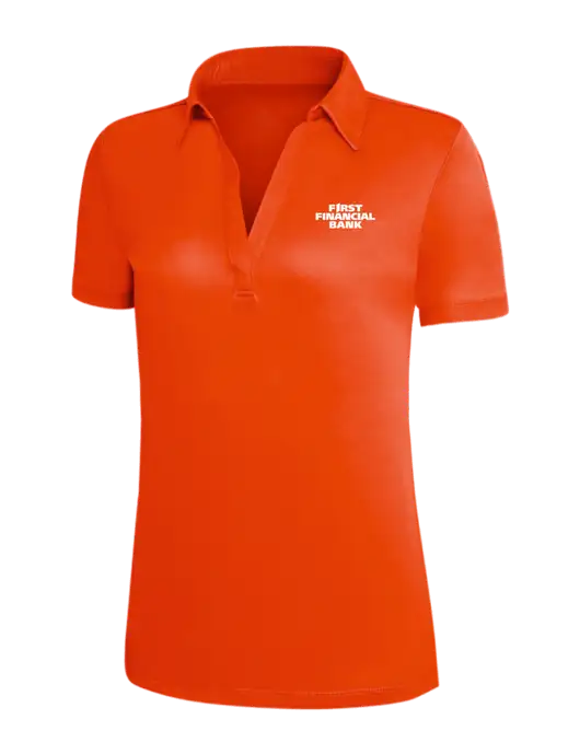 Orange Silk Touch Womens Performance Polo w/First Financial Bank Logo