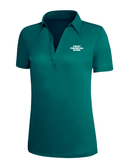 Dark Teal Silk Touch Womens Performance Polo w/First Financial Bank Logo