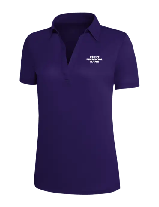 Purple Silk Touch Womens Performance Polo w/First Financial Bank Logo