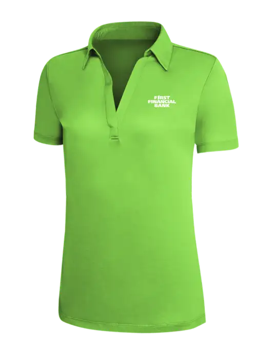 Light Kelly Green Silk Touch Womens Performance Polo w/First Financial Bank Logo