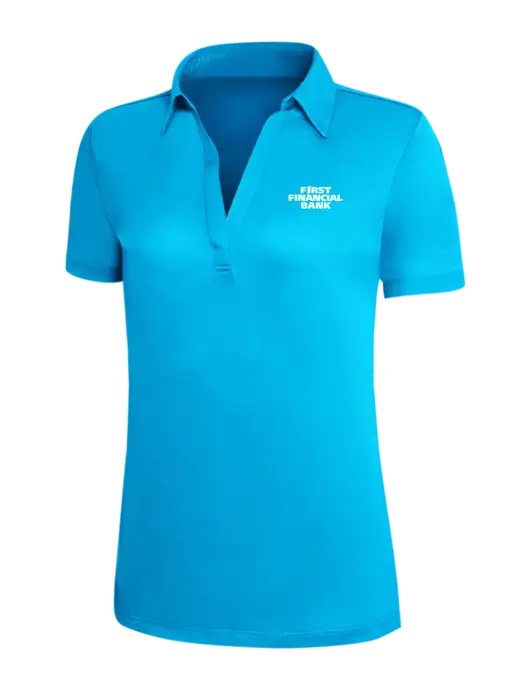 Sapphire Blue Silk Touch Womens Performance Polo w/First Financial Bank Logo