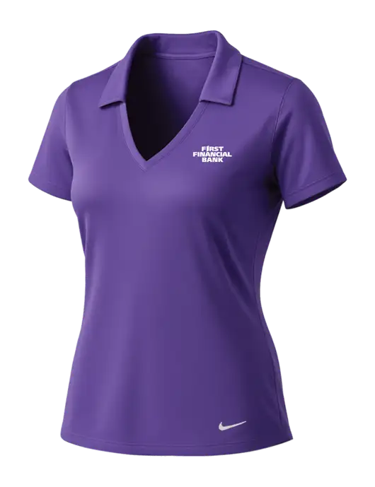 NIKE Purple Womens Dri-Fit Vertical Mesh Polo w/First Financial Bank Logo