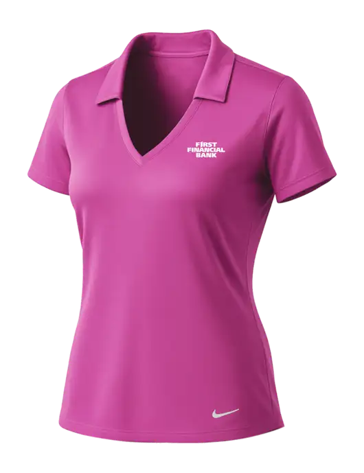 NIKE Pink Fire Womens Dri-Fit Vertical Mesh Polo w/First Financial Bank Logo