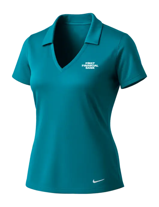 NIKE Dark Teal Womens Dri-Fit Vertical Mesh Polo w/First Financial Bank Logo