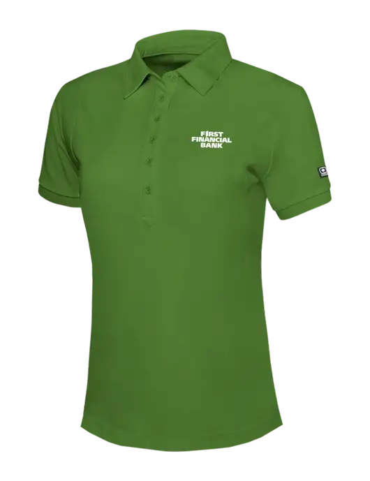 OGIO Womens Dark Kelly Green Jewel Polo w/First Financial Bank Logo