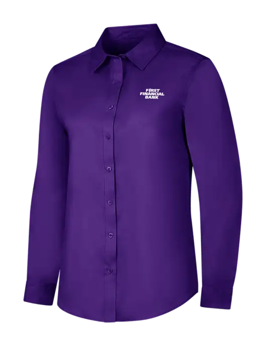 Purple Womens Long Sleeve Superpro React Twill Shirt w/First Financial Bank Logo