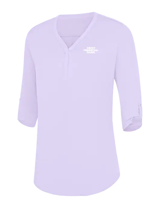 Womens Very Light Purple City Stretch 3/4-Sleeve Tunic w/First Financial Bank Logo